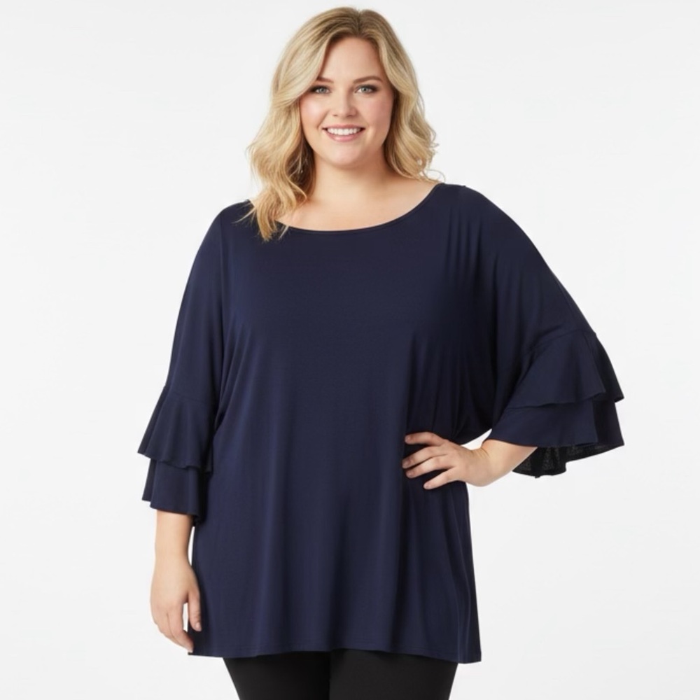 Chic Navy Ruffle Sleeve Tunic